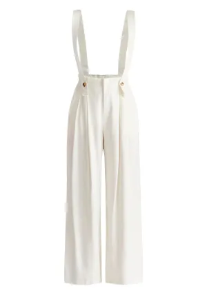 White Linen Blend Detachable Suspender Trousers