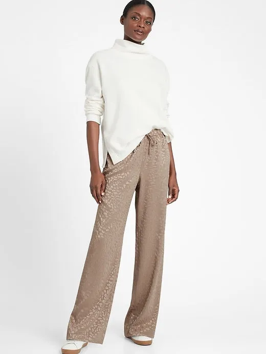 Wide-Leg Satin Pull-On Pant in Leopard Print Fresh Taupe