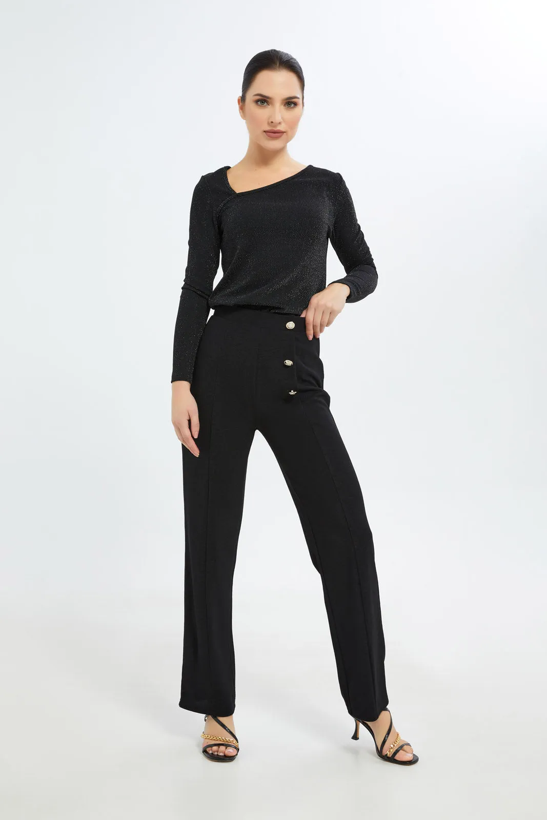 Women Black High Waist Straight Fit Trouser