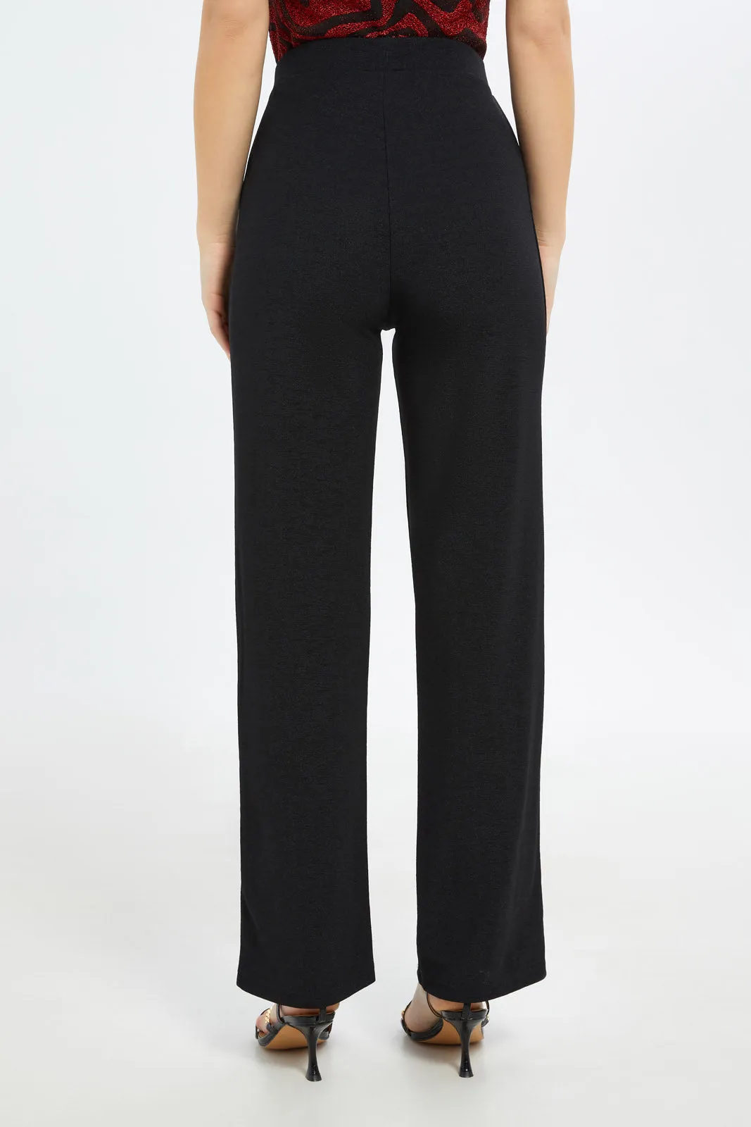 Women Black High Waist Straight Fit Trouser