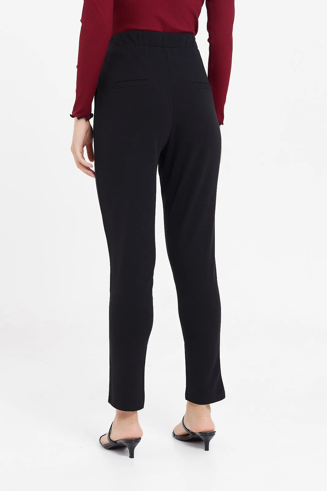 Women Black Tapered Trousers