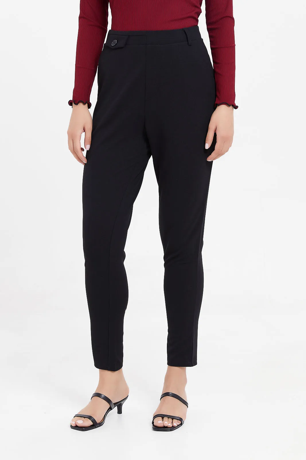 Women Black Tapered Trousers