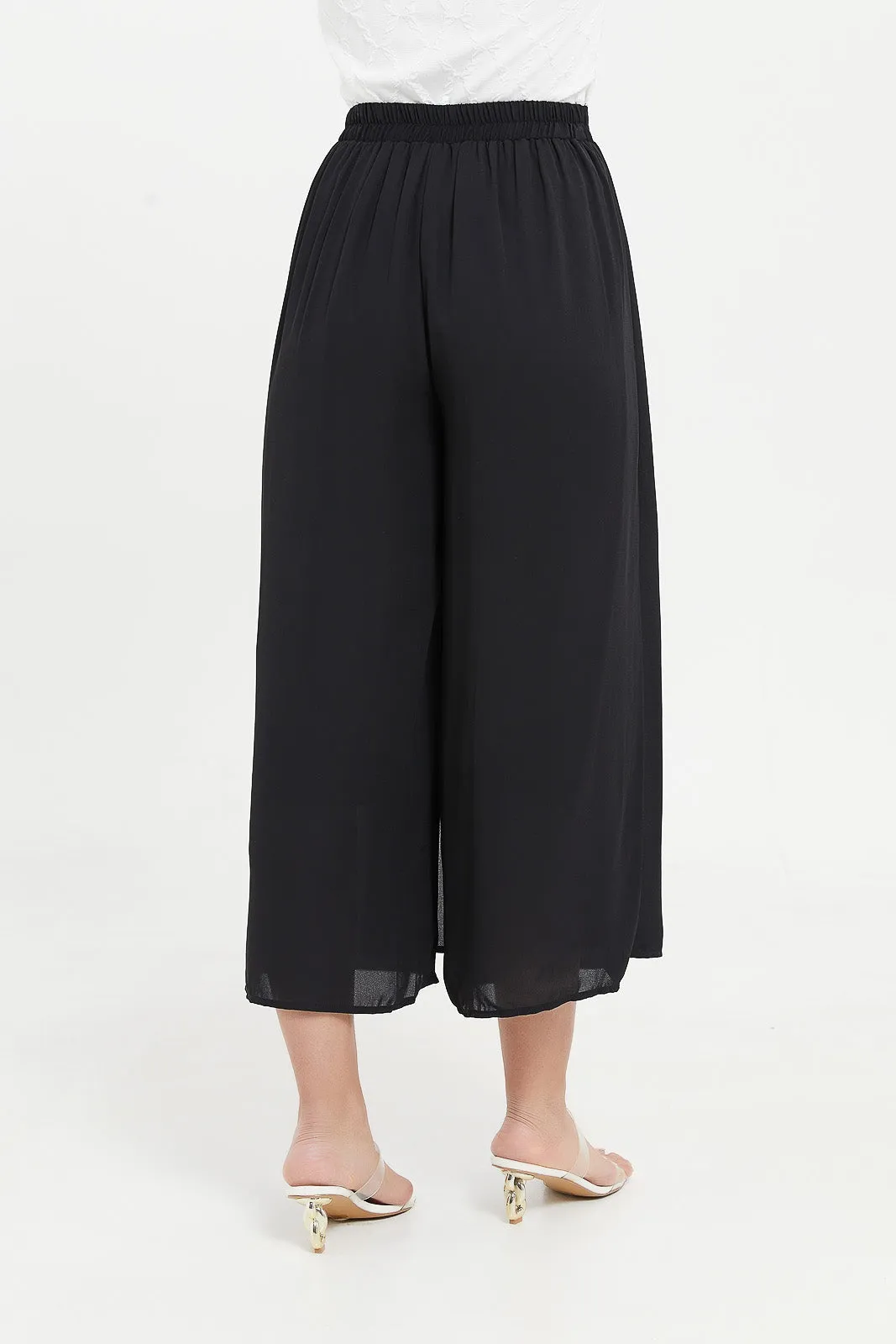 Women Black Wrap Over Pleated Trouser