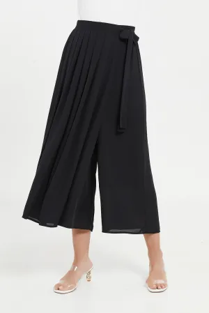 Women Black Wrap Over Pleated Trouser