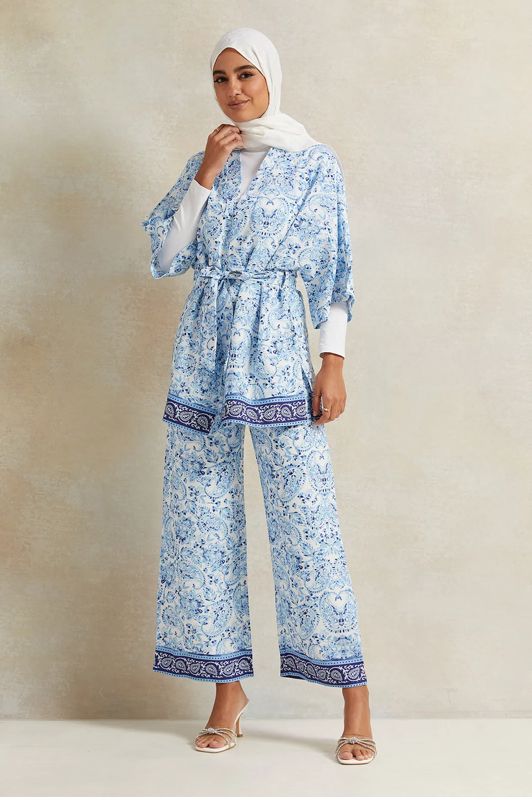 Women Blue Printed Wide Leg Trouser