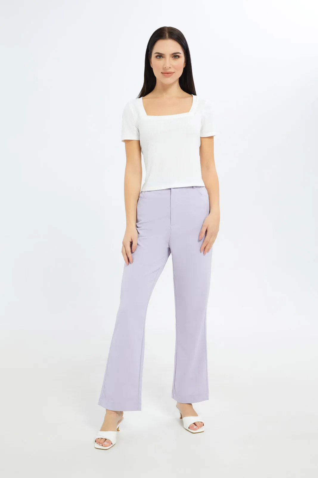 Women Lilac High Waist Flared Trouser