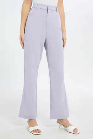 Women Lilac High Waist Flared Trouser