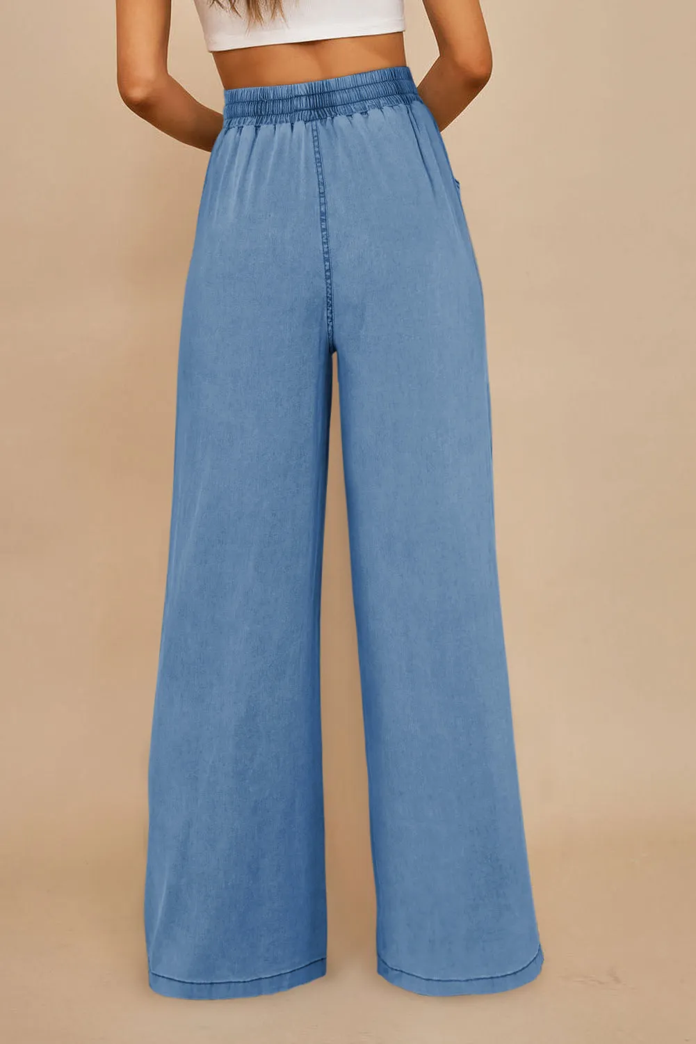 Women's Drawstring Waist Wide Leg Tencel Denim Pants