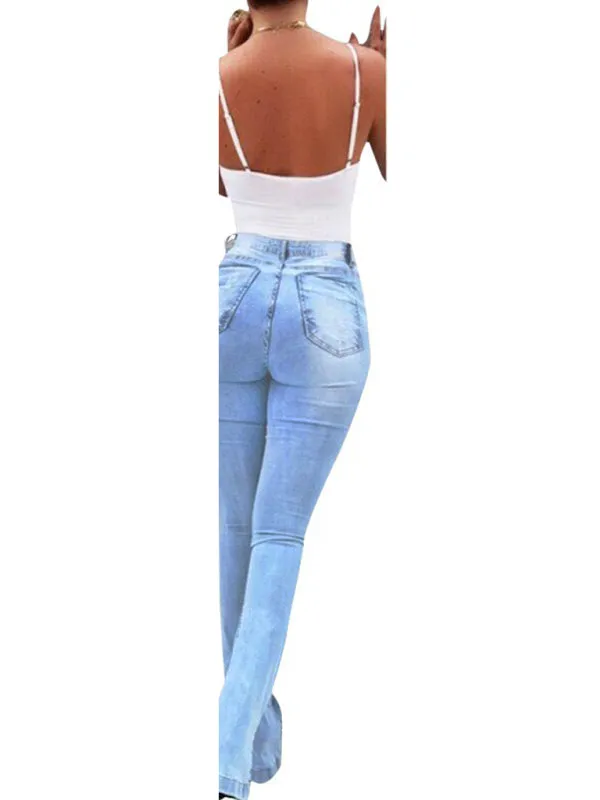 Women's Elastic slit flared high waist jeans trousers