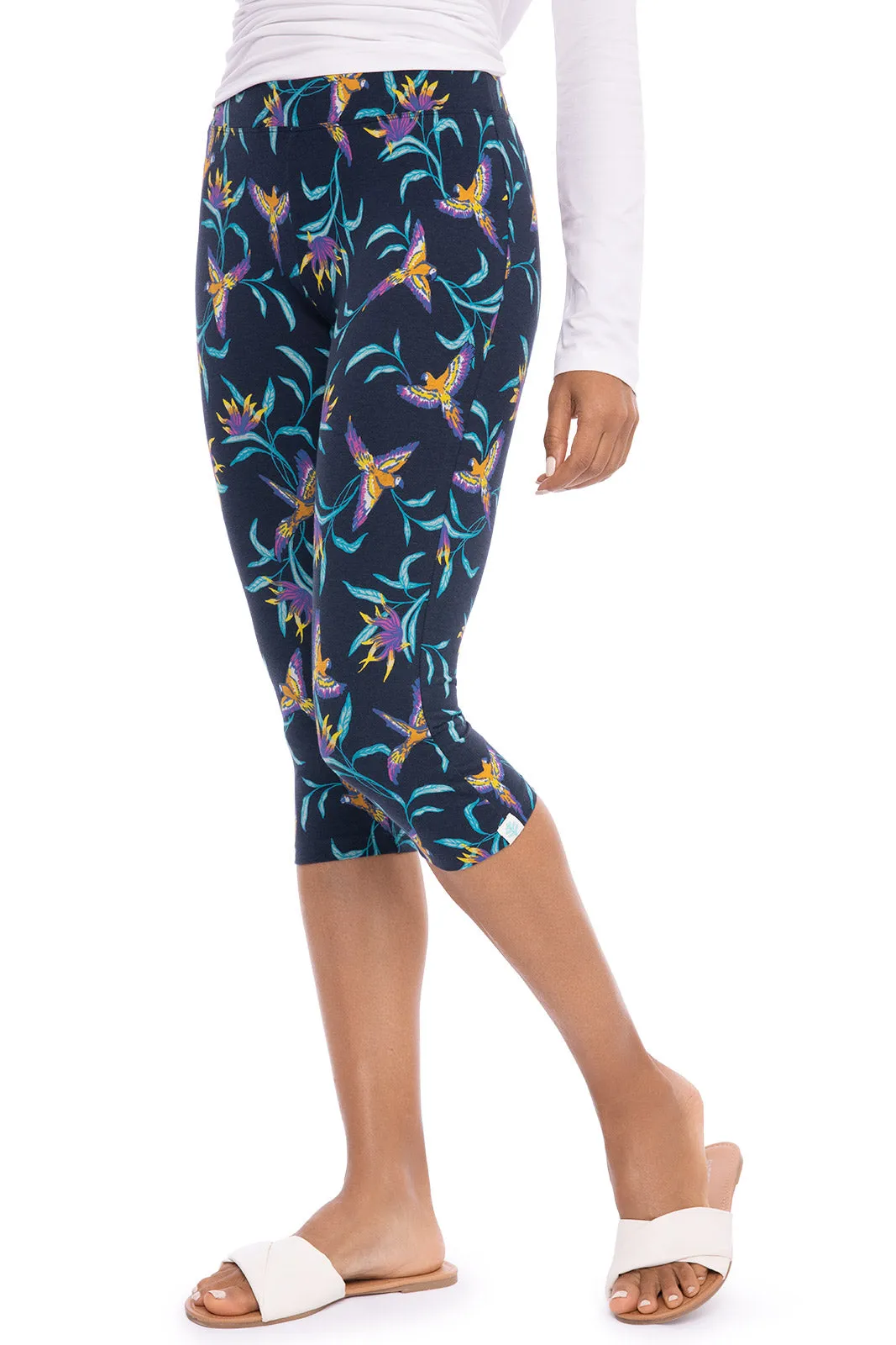 Women's Monterey Summer Capris  |  Navy Birds of Paradise