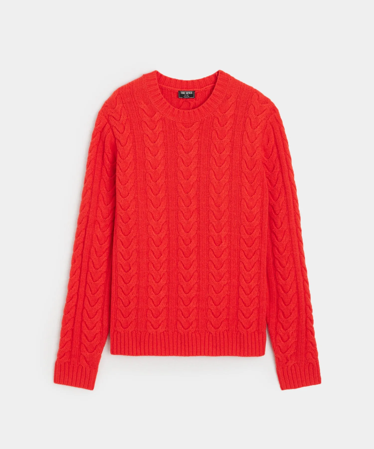 Wool Cable Crewneck Sweater in Bright Red