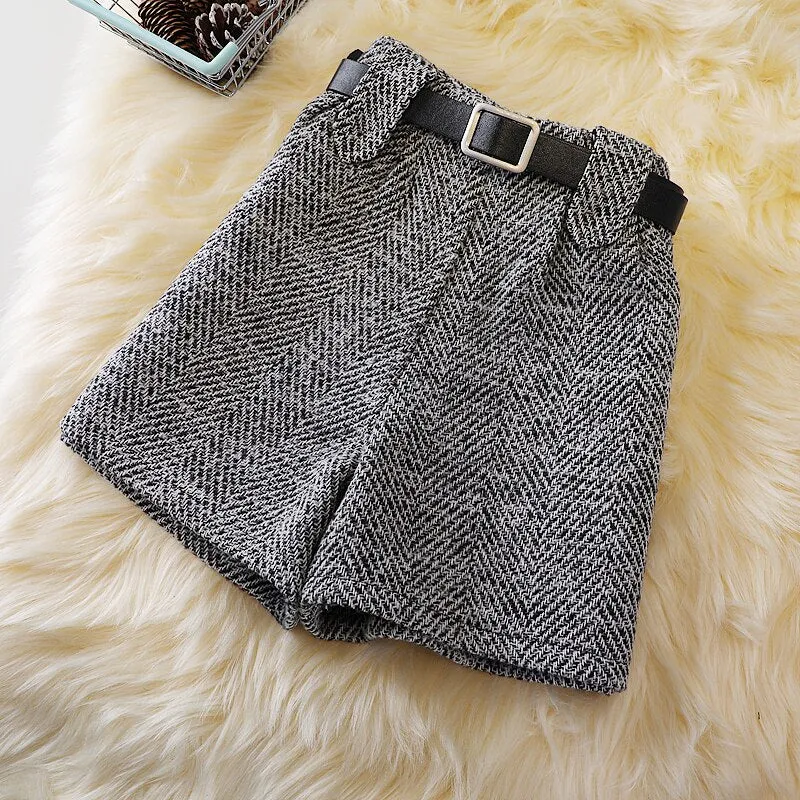 Woolen Shorts High Waist New Fashion Wide Leg Pants Trousers