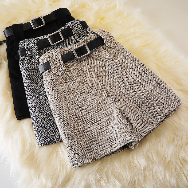 Woolen Shorts High Waist New Fashion Wide Leg Pants Trousers