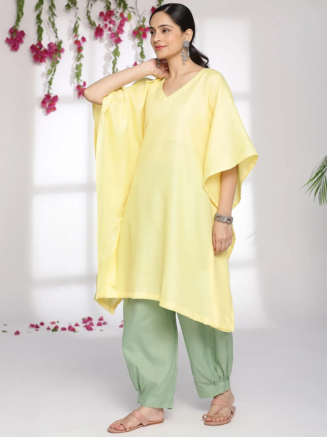 Yellow CottonSlub KaftanKurta