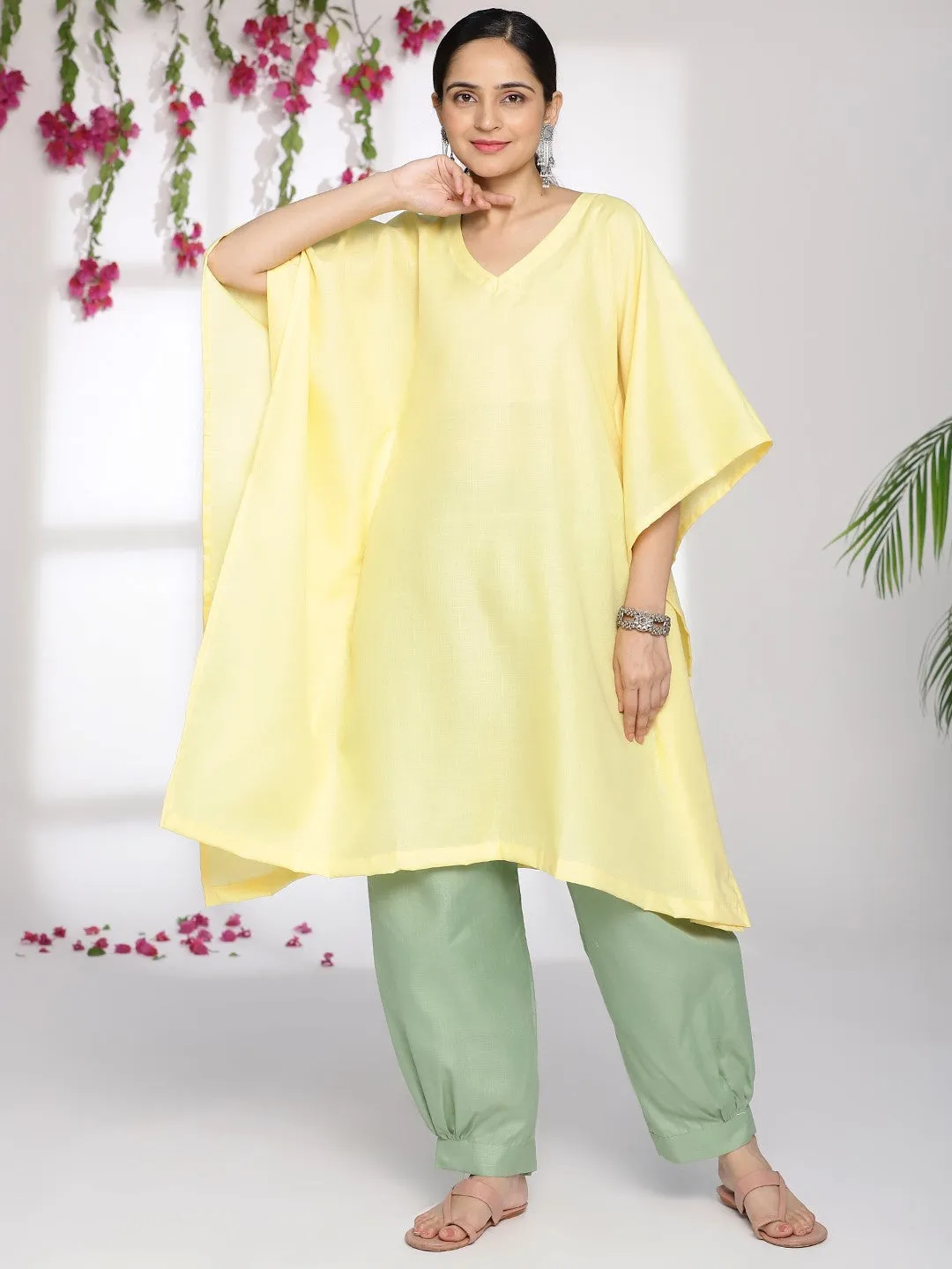 Yellow CottonSlub KaftanKurta