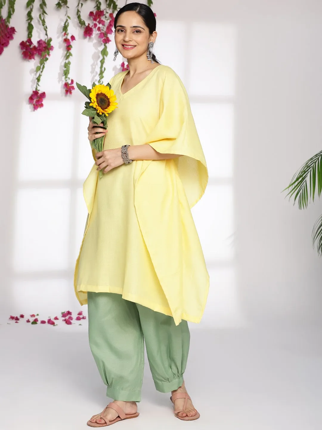 Yellow CottonSlub KaftanKurta